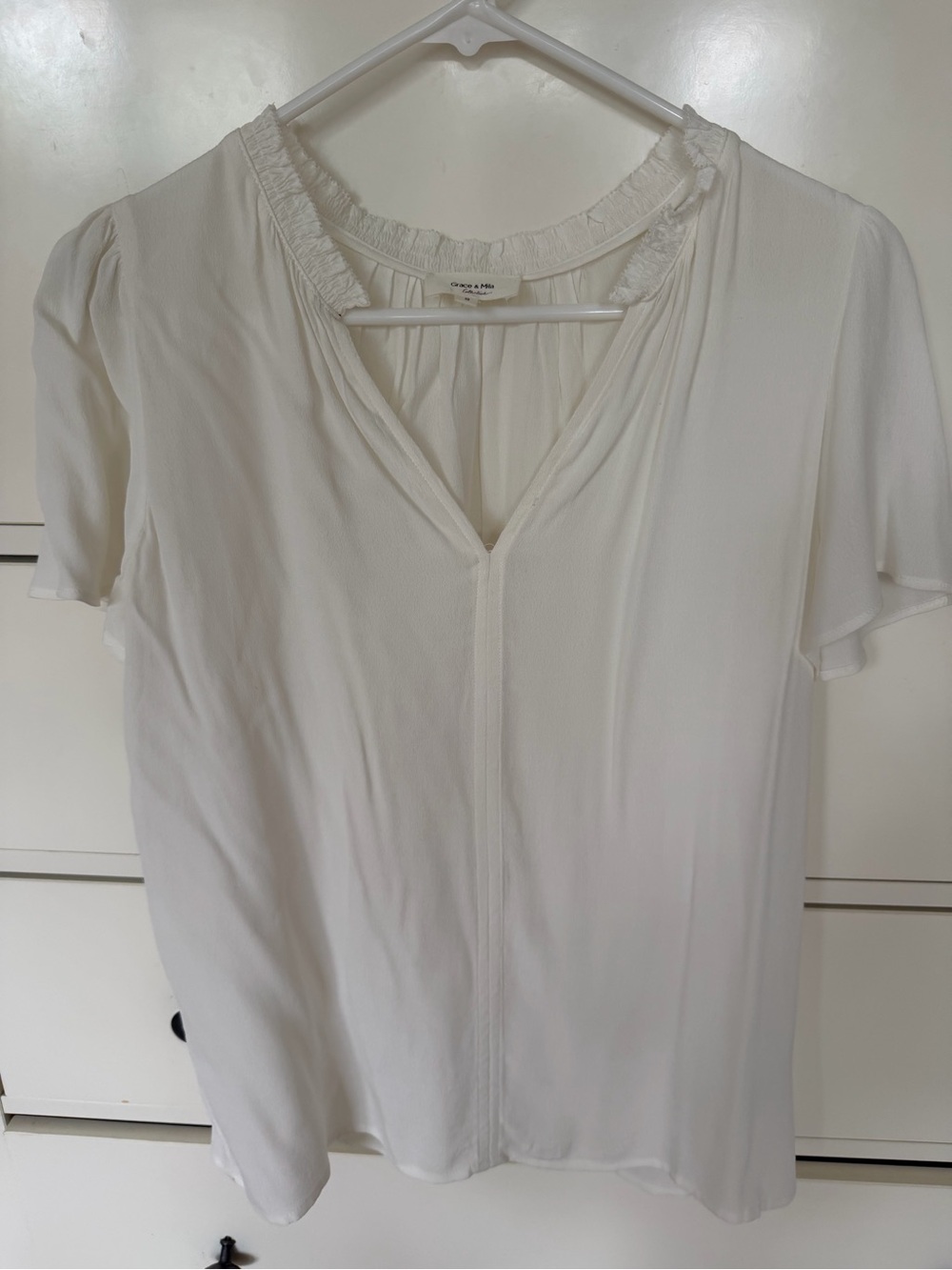 Elegant White V-Neck Flutter Sleeve Blouse